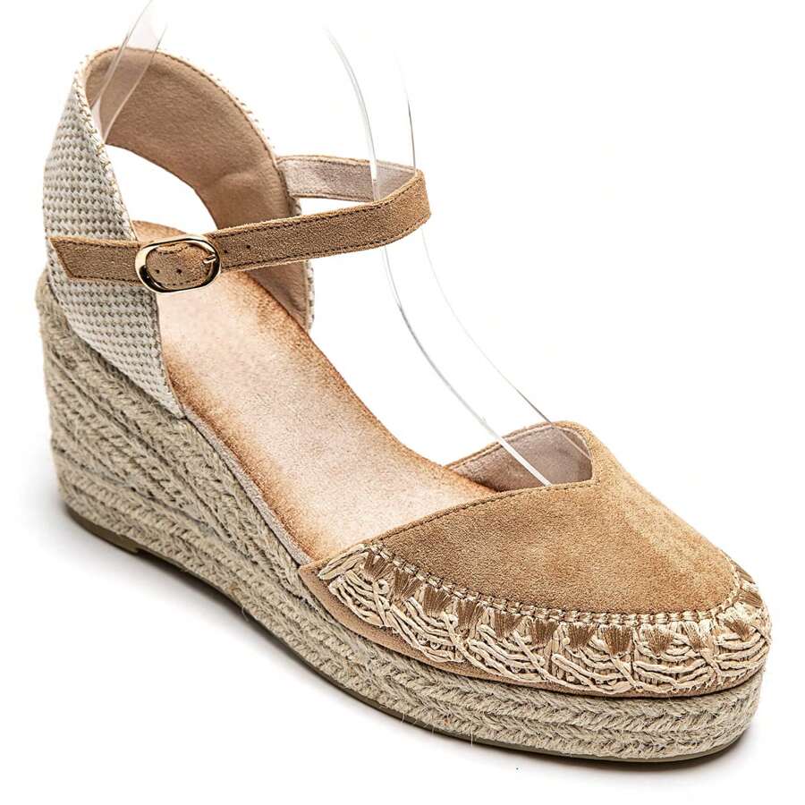 Sandales Compensées Espadrilles Elégantes - Style Bohème Chic - Camel - View 1