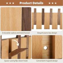 1 szt. Drewniany wieszak ścienny na ubrania, nowoczesny organizer wiszący w stylu fortepianu na ubrania, klucze, czapki, ręczniki, wieszak oszczędzający miejsce w przedpokoju (montaż przykręcany lub bezśrubowy)