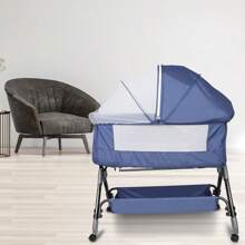 Cuna - 105*52*103-115 cm (altura ajustable en 4 posiciones), giro de 360° para dormir con el bebé, cuna básica con patas en Y fáciles de plegar