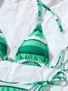 New 2 Pieces Swimwear For Women, Fashion Backless Bikini Set With Ditsy Floral Pattern And Metal Accessories, Swimwear