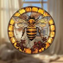 1 Piece, 2D Bee And Flower Sun Catcher, Colored Glass Pendant, Suitable For Indoor/Outdoor Use, Suitable For Garden, Porch, Bedroom, Office Decoration, Perfect Spring Gift