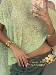 Women's Vacation Knit Loose Poncho Sweater - Green - View 1
