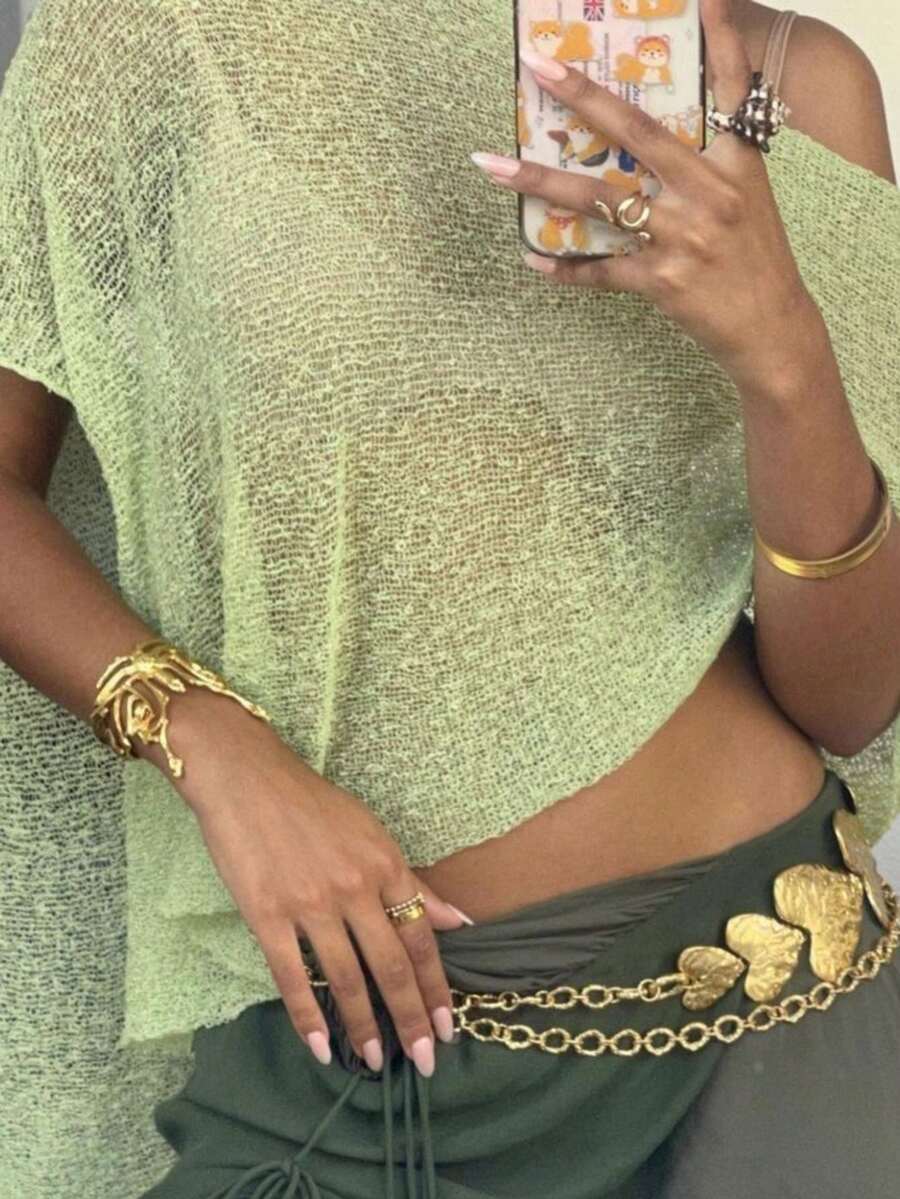 Women's Vacation Knit Loose Poncho Sweater - Green - View 1