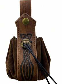 Leather Drawstring Pouch Nordic Embossed Belt Bag Vintage Renaissance Waist Bag Leather Drawstring Change Purse Medieval Belt Accessories For Men Women Halloween - A - View 1