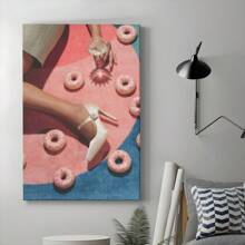 1pc Framed Canvas Poster, Pink Picnic Wall Art Canvas Paintings, Ideal Gift For Bedroom Living Room Corridor, Wall Art, Room Decoration - Multicolor - View 4