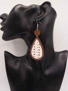 1 Pair New Patriotic Layered Wooden Star Stud Earrings With Wooden Frame, Celebrate 4th Of July