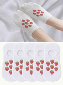 1/3/5/10 Pairs Of Women's Fringed Short Socks, Boat Socks, Strawberry Patterned White Socks, White Socks, Cute Girl Socks, Suitable For Various Daily Wear Such As Vacation, Sports, Leisure, Business, Outdoor Travel, Etc. Short Socks - Multicolor - View 3