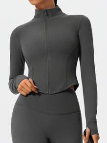 Spring And Summer Models Of Yoga Sports Windproof Jacket Running Fitness Sun Screen Top Collar Quick Dry Slim Sportswear - Grey - View 5