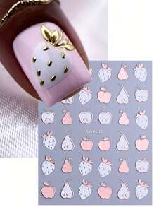2 piezas Pegatinas de arte de uñas 3D de insectos y frutas, mariquita de dibujos animados, mariposa, pájaro, manzana, pera, fresa en color oro rosa y blanco, calcomanías holográficas DIY Y2K para /verano, pegatinas de esmalte de gel autoadhesivas, decoraciones de salón de uñas, suministros para uñas - Multicolor - Ver 6