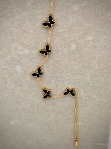 4PCS Stainless Steel Double-Sided Butterfly Necklace Bracelet Earrings Set, Elegant Style, 18K Gold Plated Accessories, Women's Jewelry Set, Multiple Colors.