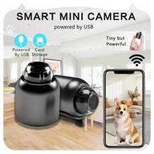 Cameră mini wireless WiFi, cameră de securitate pentru acasă, fără conectare, vedere nocturnă HD pentru interior, monitorizare mobilă de la distanță - Negru - Vizualizare 3