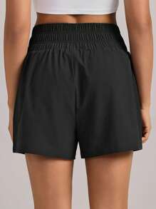 VUTRU 1Pc Elastic High-Waist Tennis Shorts Flowy Lightweight Yoga Studio Gym Daily - Black - View 2