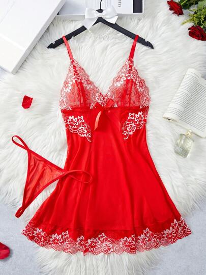 Seducive Lace Sexy Lingerie Nightdress And Panties Pajamas Sets Erotic Sleepwear For Women