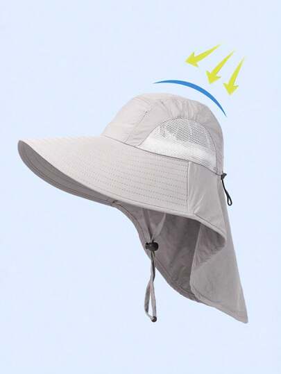 1 pieza Sombrero de sol de verano, ala ancha con protección UV, sombrero de cubo unisex con cobertura para el cuello, adecuado para actividades al aire libre como senderismo, pesca (el estilo de la correa ajustable puede variar debido al lote de producción)