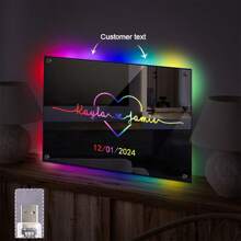 1 pièce Enseigne au néon personnalisée avec nom Lampe miroir personnalisée pour couple/famille Amour Cadeau de la Fête des Mères, mariage, anniversaire, décoration murale de mariage, décoration d'intérieur