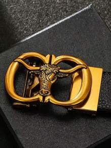 1pc Men's Vintage Sheep Head Pattern Luxury Automatic Buckle Belt, Adjustable Length, Suitable For Middle-Aged And Young Men, Fashion Accessory For Formal And Casual Occasions, Excellent Gift For Thanksgiving, Christmas, Father's Day