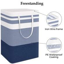 1PC Large Collapsible Tall Laundry Basket Hamper With Extended Carry Handles Waterproof Freestanding Clothes Hampers For Laundry Bedroom Dorm Towels Toys 19.81gal/75L Gradient Blue And Grey
