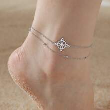 1pc Witch Knot Anklet Women Stainless Steel Double Layer Beads Chain Ankle Bracelet Witchcraft Jewelry Summer Accessories - Geometry - View 7