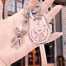 日产汽车钥匙扣套装，配有可爱水晶熊钥匙圈、柔软 TPU 钥匙保护套，新款适用于 SYLPHY、TEANA、SUNNY、MARCH、LIVINA - 小熊款 - 查看 11