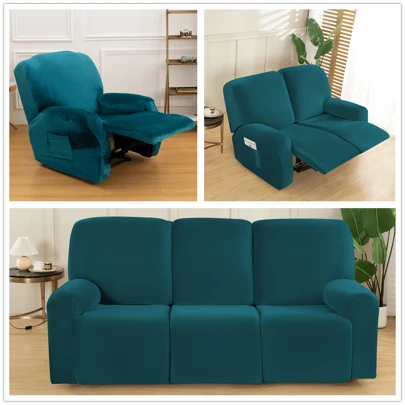 1/2/3 Seat Velvet Recliner Sofa Cover Stretch Lounge Armchair Couch Slipcover Recliner Chair Cover Velvet Recliner Chair Covers Sofa Chair Slipcover With Side Pocket For Furniture Protector