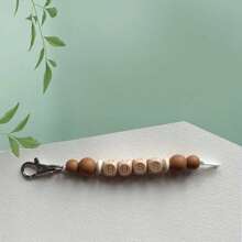 1 pieza Llavero personalizado de bola de silicona redonda, letras inglesas personalizadas, llavero con nombre, accesorios para bolsos, regalos para familiares y amigos, accesorios de vestir, elegante otoño, novio, novia, familia, amigos, baratijas - llavero de cuentas de madera - Ver 22