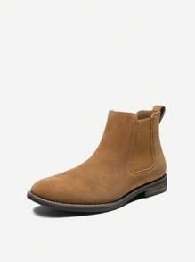 Men's Suede Leather Chelsea Ankle Boots - Khaki - View 3