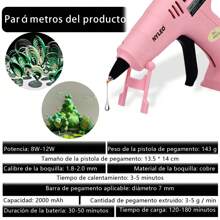 Pistola de Silicona Caliente USB 12W, 30 Barras de 7mm Incluidas, Color Rosa - ¡Perfecta para Manualidades y Reparaciones - Rosa - Ver 6