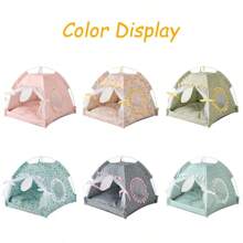 Pet Dog Tent House Floral Print Enclosed Tent Bed Indoor Folding Portable Comfortable Kitten Bed Kennel Small Pets