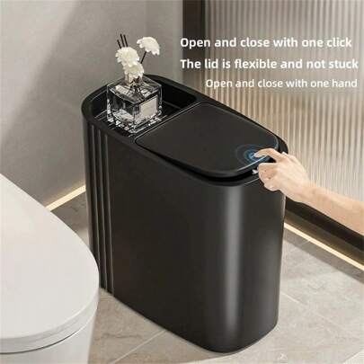 New Creative Waste Bin With Clamp Design, High-Quality One-Click Lid Trash Can For Bathroom, Home Use Home Bathroom Decor Bathroom Organizer Fall Decor Back To School