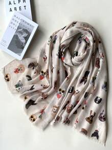 1pc Cute & Funny Dog Wearing Sunglasses Design Lightweight Versatile Fashion Scarf, Suitable For Spring/Summer Travel, Beach, Selfie, Women - Multicolor - View 8