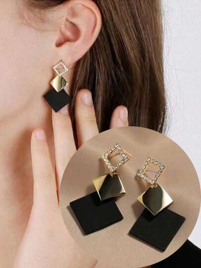1pair High-End Diamond Shaped Stud Earrings, Fashionable Korean Style Long Earrings For Daily Wear And Halloween Gift
