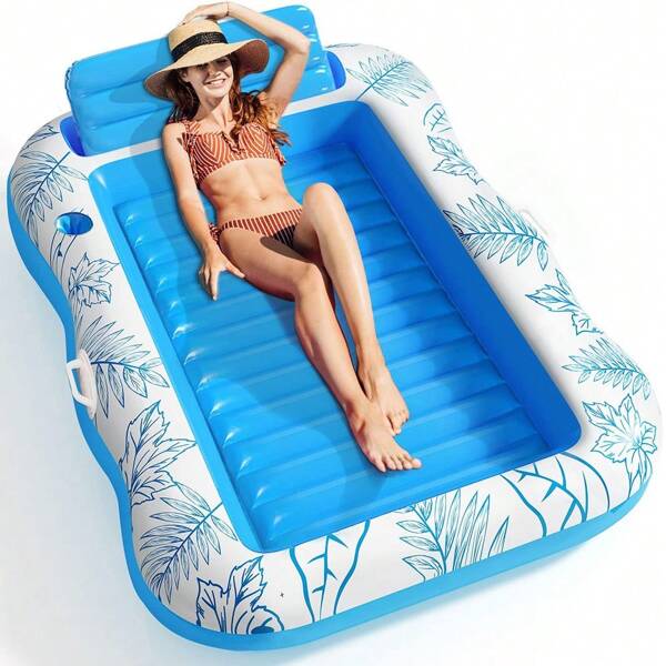 Aufblasbarer Sonnenliege Schwimmpool, Großer Strandliege Schwimmende Raft Pool Hängematte mit Getränkehalter - Schwimmende Schwimmmatratze
