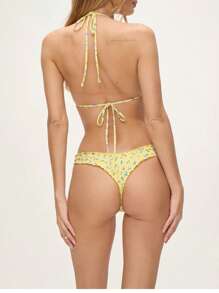Womens Swimsuits Sexy Thong Micro Bikini Floral Two Piece Bikini Sets Bathing Suit Bandeau Swim Top Sets - Yellow - View 9