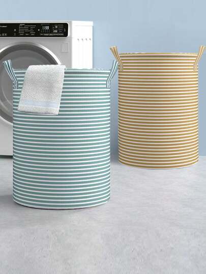 1 Striped Laundry Basket With Handle, Foldable Fabric Bathroom Laundry Basket, Toy Laundry Basket, Bucket Laundry Basket Dress Pants Shoes Jeans Boots Skirt Laundry Hamper, Washing Basket Bathroom Organizer, Basket, Storage Basket, Foldable Laundry Basket