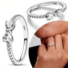 1 pezzo Nuovo anello in argento 925, anello con fiocco in zirconia cubica bianca e design minimalista alla moda, adatto come regalo di San Valentino o per uso quotidiano