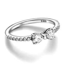 1 pezzo Nuovo anello in argento 925, anello con fiocco in zirconia cubica bianca e design minimalista alla moda, adatto come regalo di San Valentino o per uso quotidiano