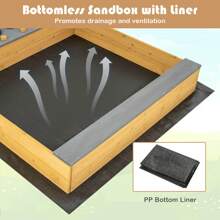 Kids Sandbox Outdoor Wooden Sandpit W/ Bottom Liner Creative Cooking Area - 自然的 - 查看 4