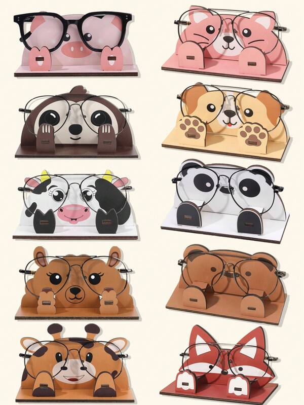 1 szt. Kreatywny stojak na okulary przeciwsłoneczne w kształcie zwierząt, zdejmowany drewniany stojak na okulary, organizer na okulary z motywem zwierząt, uchwyt na okulary na toaletkę.