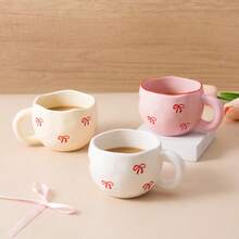 1pc Creative Bow Knot Design Ceramic Mug, High-Grade Couple/Office Use Cute Coffee Cup - Multicolor - View 1