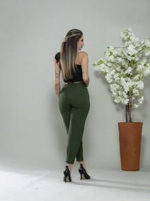 Carrot Pants With Zipper On The Leg, Tailored C3095 - Army Green - View 4