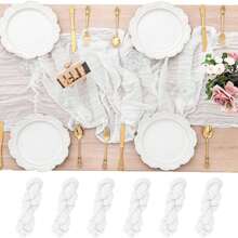 6 piezas Tela de queso blanca para camino de mesa, decoración de mesa romántica sheer al estilo boho country, adecuada para bodas, fiestas, cumpleaños, duchas nupciales, compromisos, decoración del hogar