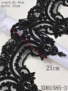 91.44cm X 21cm Classic Lace Embroidered Bone Flower Edge With Crystal Decorative DIY Clothing And Home Textile Accessory - Black - View 3