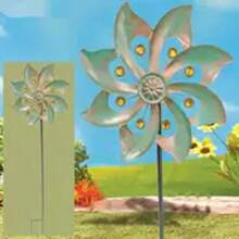 1 Piece Elegant Metal Flower Power Wind Spinner - Durable Outdoor Wind Sculpture With Safety Garden Stakes, Patio And Deck Decor Easy To Install, Large Wind Spinner
