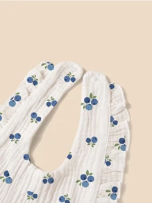 2 Pcs Soft Comfortable Blueberry Fruit Print Adorable Baby Bibs With Ruffle Edges