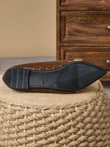 Women's Pointed Toe Flats, Soft Bottom Low-Cut Slip-On Loafers With Chain Decoration & Marble Pattern, Casual Comfortable Versatile Flat Shoes, Suitable With Dresses, Commuting Leather Office Lady Shoes