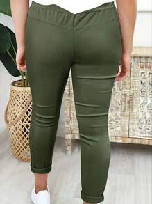 Pantalones largos informales con cintura ajustable para mujer talla grande