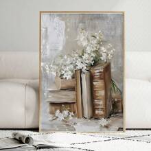 1 件春季花卉印花柔软 Cottagecore 可打印墙壁艺术轻学院春季装饰书堆画精致花卉墙壁艺术、极简主义花卉植物家居墙壁艺术、礼物、有趣和创意的家居墙壁装饰、卧室、客厅、厨房、浴室、咖啡厅、宿舍墙壁艺术帆布海报