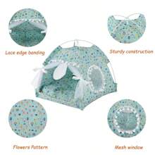 Pet Dog Tent House Floral Print Enclosed Tent Bed Indoor Folding Portable Comfortable Kitten Bed Kennel Small Pets