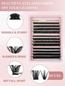 Deluxe DIY 50D+60D+80D Thick False Eyelashes, 8-14mm Length, 12 Rows Highly Dense Clusters For Beginners, Natural Curly Lash Extensions Set