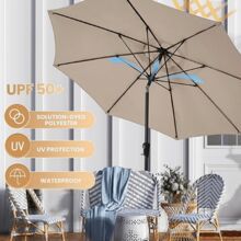 9FT Large Outdoor Patio Umbrella Market Table Umbrella-UV Resistant, Easy Push Button Tilt And Crank, 8 Sturdy Fiberglass Ribs Heavy-Duty Pool Umbrella For Deck, Backyard,Garden, Yard